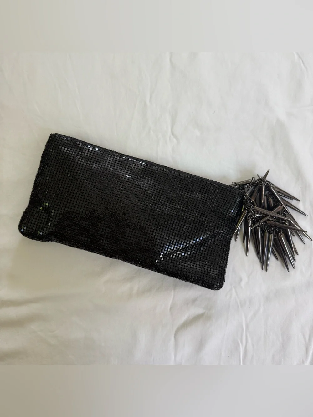 Barneys New York Black Sequin Clutch with Spike Chain